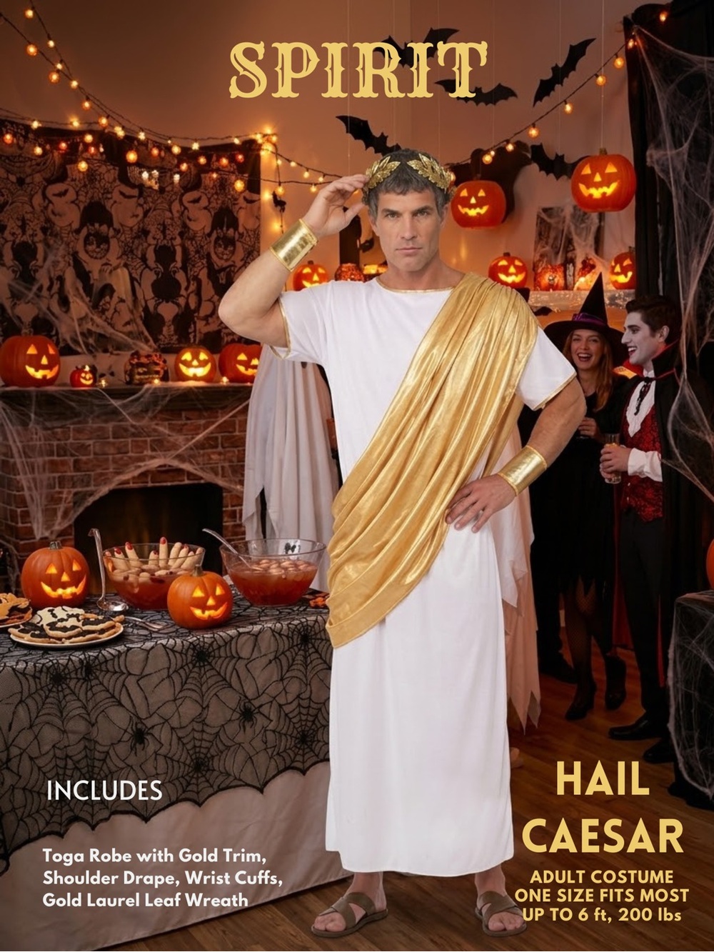 SPIRIT HALLOWEEN Men’s Hail Caesar Costume One Size Toga Robe Gold Drape NWT